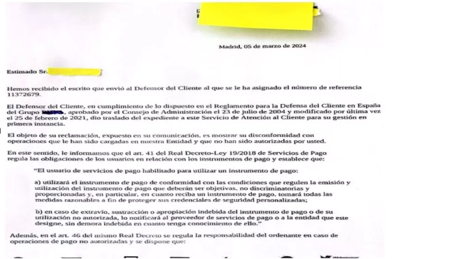 Contestación del Defensor del Cliente