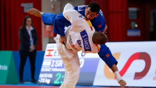Imagen del combate de Sergio García en cuartos de final con su oponente israelí