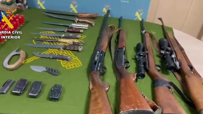 Armas halladas en posesión del detenido.